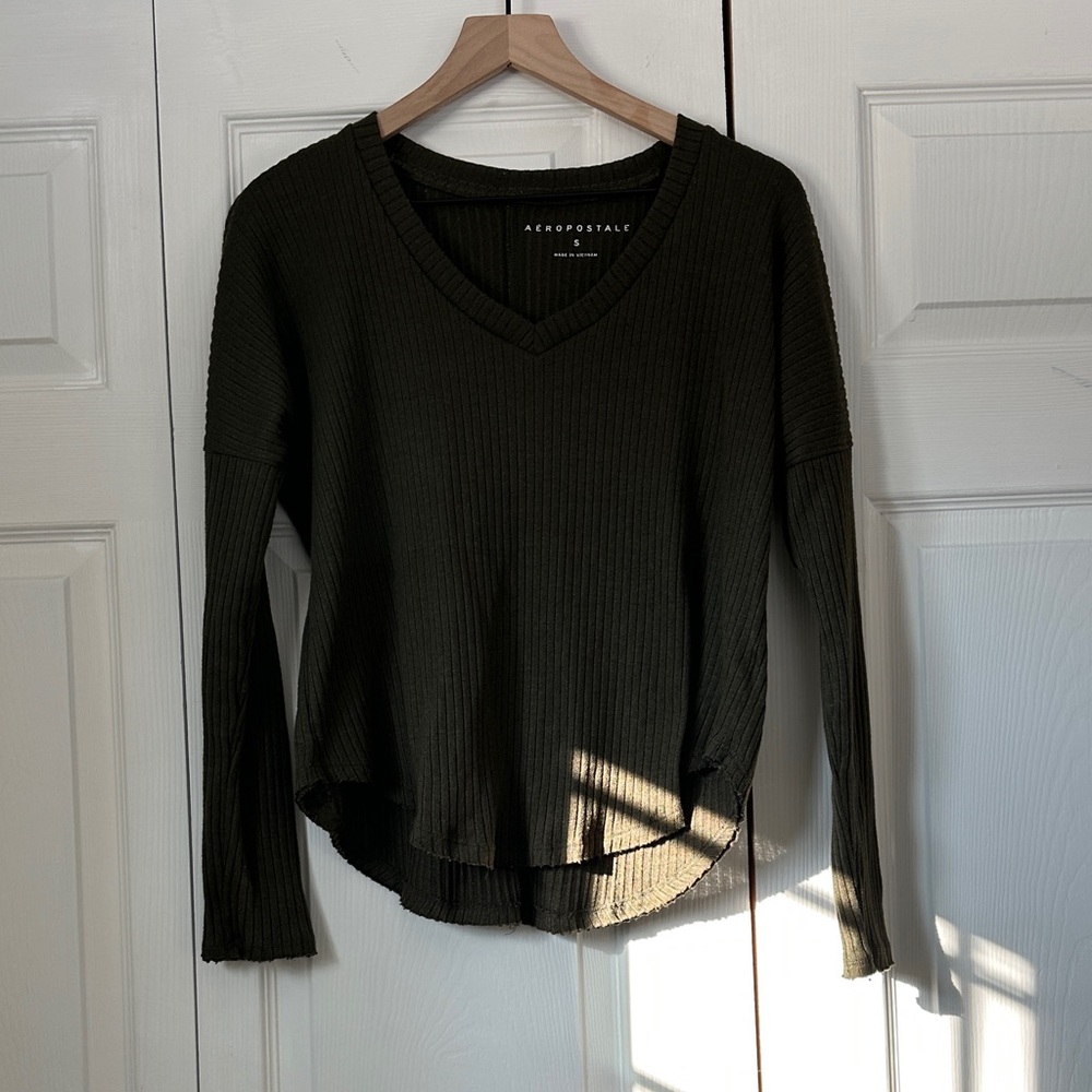 Aeropostale Women's Dark Green Long Sleeve Top